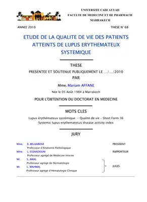 Étude sur la Qualité de Vie des Patients Atteints de Lupus Érythémateux Systémique