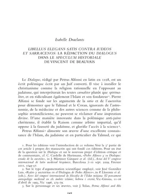 Analyse du Dialogus de Petrus Alfonsi dans le Speculum Historiale