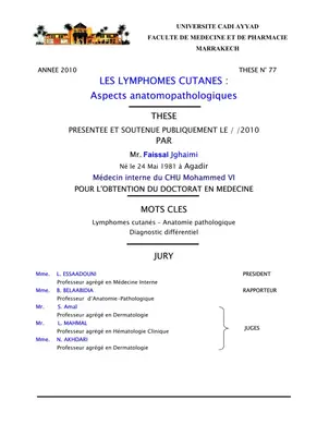 Thèse sur les Lymphomes Cutans et leur Anatomie Pathologique