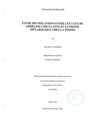 Ghréline et métabolisme féminin